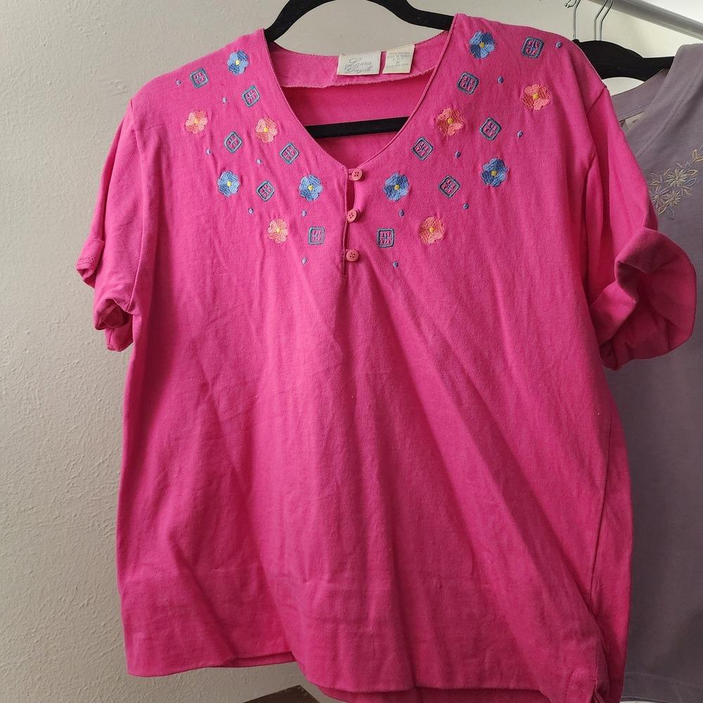 M Vintage Magenta Top with Embroidered Collar Detailing, 100% Cotton